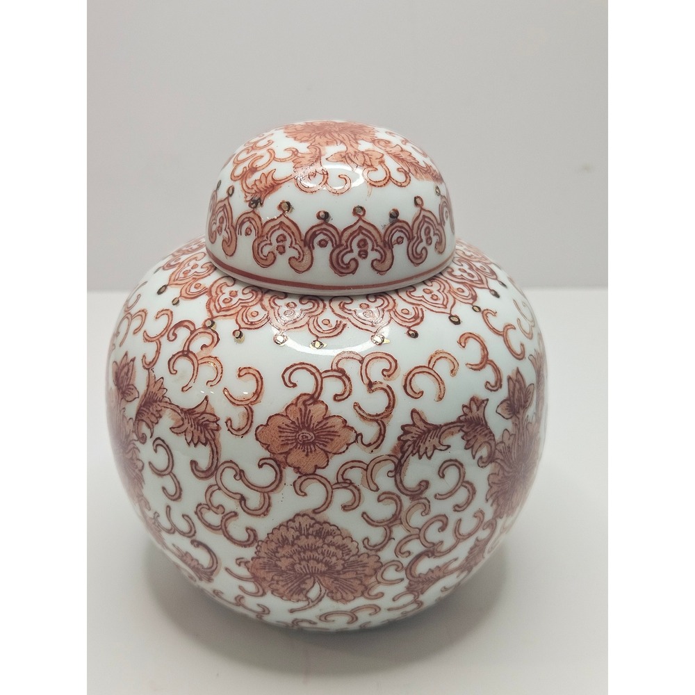 Vintage Ginger Jar Red Floral Ceramic‎ Decorative Lid Asian Style